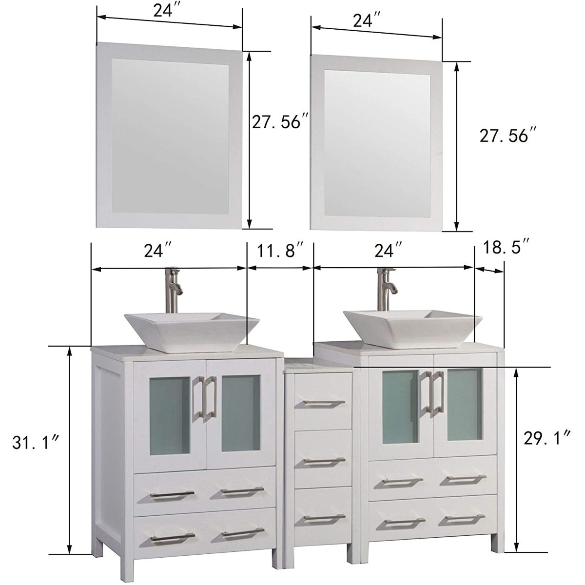 Brayden Studio® Mehara 60" Double Bathroom Vanity Set with Mirror